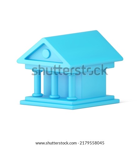 Antique blue building facade with columns realistic 3d icon isometric vector illustration. Ancient Greek Roman classical pillar architecture steps marble pedestal. Court bank government residence