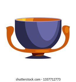 Antique blue cup with two handles flat icon. Kylix, Greek style, antiquity. Greek vases concept. Vector illustration can be used for topics like ceramics, history, museum