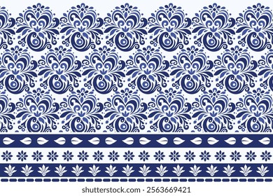 antique blue seamless floral pattern with arabesque borders for bohemian textile prints vintage wallpaper designs elegant summer fashion and ornamental carpet prints