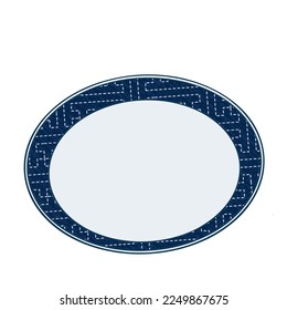 Antique Blue and White Border Chinese Plate Vector. 
