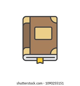 Antique book flat line colored icon.