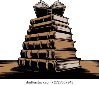 Ilustración vectorial de estilo Antiguas de pila de libros antiguos