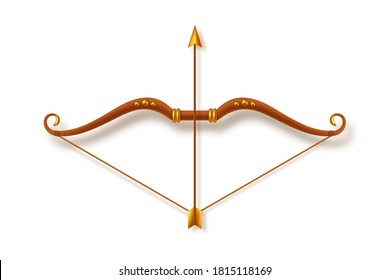Antique bow and arrow isolated on white background. Dussehra holiday design element. Realistic style vector illustration.
