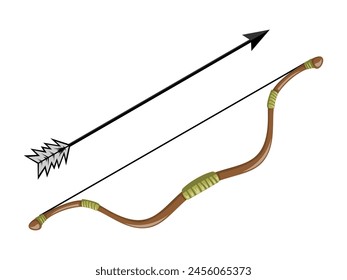 Antique bow and arrow isolated on white background. Realistic style vector illustration.