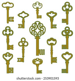 Antique bronze keys with patina decor