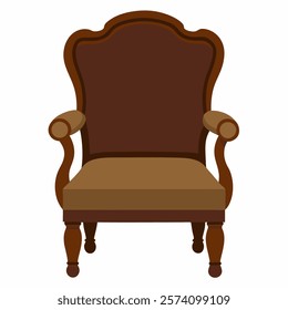 antique brown wooden armchair on white background