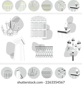 Antique building architecture vector icons