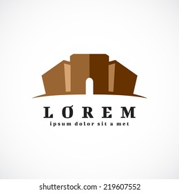 Antique building logo template. Castle or prison silhouette.