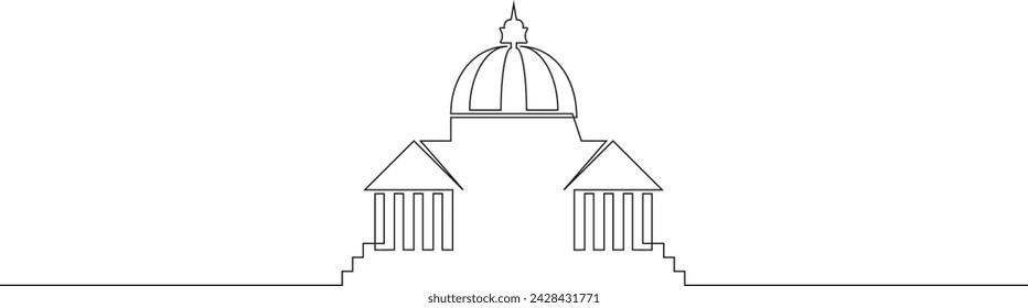 Antique buildings. Historical Buildings. History of architecture.One continuous line . Line art. Minimal single line.White background. One line drawing.