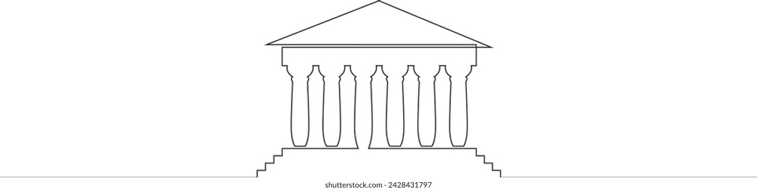 Antique buildings. Historical Buildings. History of architecture.One continuous line . Line art. Minimal single line.White background. One line drawing.