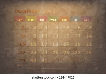 antique calendar of December