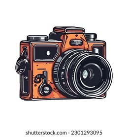 Antique camera captures modern technology in illustration isolated