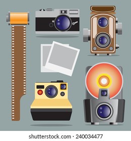 Antique camera collection ,retro to old design style photography