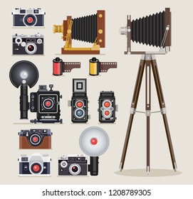 Antique camera flat icons. Vector illustration.