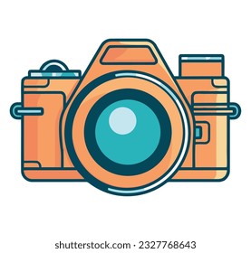 antique camera, lens, and flash icon isolated
