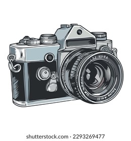 Antique camera symbolizes photographer creativity and simplicity isolated