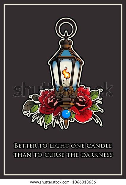 Antique Candle Lantern Roses Quote Stock Vector Royalty Free 1066013636