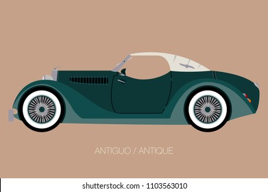 antique car, vector car icon, side view of car