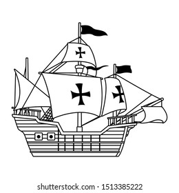 antique caravel ship navigation icon vector illustration design