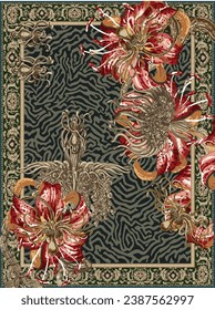 Alfombra antigua con borde. Círculo.