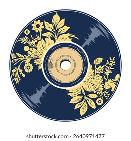 Antique cd with floral design, vintage style icon