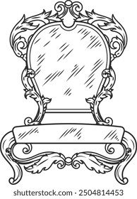 Antique chair engraving. Luxury ornate retro furniture