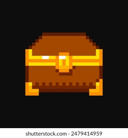 Antique chest 8 bit game resource, chest item, chest pixel art element for game interface.