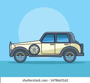 Antique classic car vehicle sideview on blue background ,vector illustration graphic design.