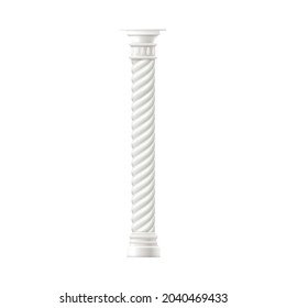 Antique classic column or pillar of white marble, realistic vector mockup illustration isolated on white background. Ancient architecture decorative element.