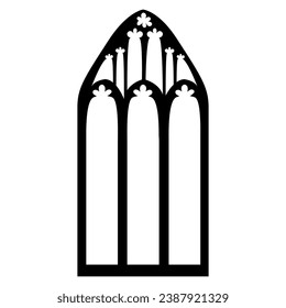 Antique classic elegant window frame pattern. Black vector silhouette of vintage graphic element of medieval facade decor