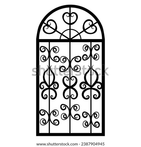 Antique classic elegant window metal grill pattern. Black vector silhouette of vintage iron mesh graphic pattern