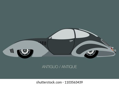 antique classical car, vector car icon, side view of car, automobile, motor vehicle