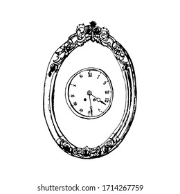 antique clock black and white isolated