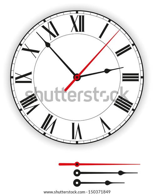アンティーク時計の顔 アナログ時計 時計 の一部としてのアンティーク時計の顔 ダイヤル と 黒と赤のポインタのイラスト 白い背景に のベクター画像 素材 ロイヤリティフリー
