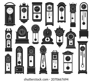Antique clock isolated black set icon. Vector illustration old watch on white background. Vector black set icon antique clock.