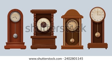 Antique clock. Vintage retro time symbols old realistic premium clocks decent vector template set