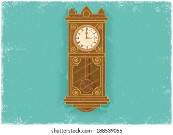 Antique clock in vintage vector style
