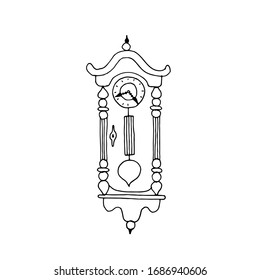 Antique Clock, watch hand drawn icon. Stock vector hand drawn illustration, isolated on white background. Simple outline doodle design.