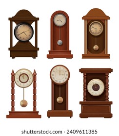 Antique clocks. Time symbols premium vintage old style clock decent vector pictures collection set in realistic style