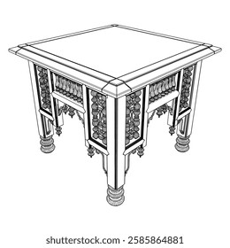 Antique Coffee Table Vector 34. A vector Illustration Of Egyptian Vintage Wooden Table Isolated On White Background.