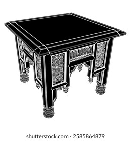 Antique Coffee Table Vector 35. A vector Illustration Of Egyptian Vintage Wooden Table Isolated On White Background.