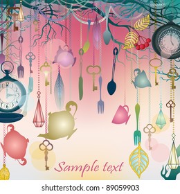 Antique colorful background with tea party theme