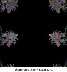 Antique colorfulen repeatable wallpaper. Colorful element on black background. Damask seamless repeating pattern. Colorful floral ornament in baroque style.