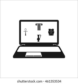 Antique column amphora ankh on laptop screen symbol sign simple icon on background