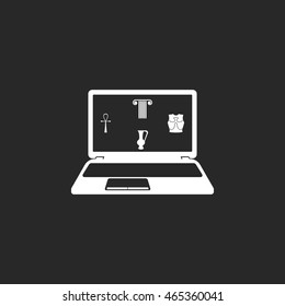 Antique column amphora ankh on laptop screen symbol sign simple icon on background