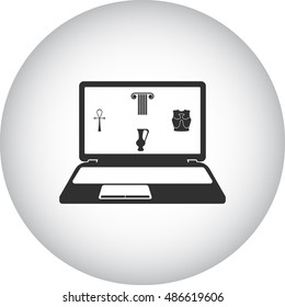 Antique column amphora ankh on laptop screen symbol sign simple icon on background
