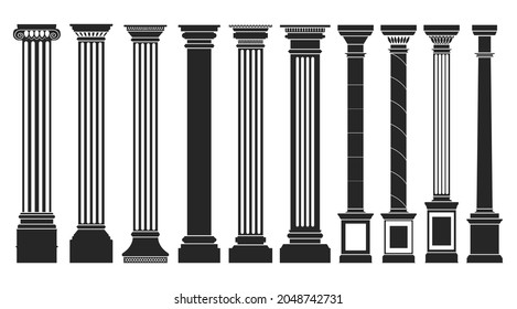 Antique column black set icon. Isolated vector black set icon classic pillar. Vector illustration antique column on white background .