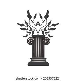 columna antigua con ramas y hojas elemento logotipo