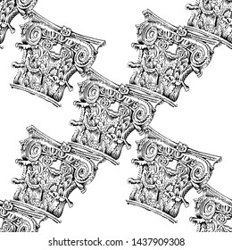 antique column engraving. Seamless background pattern #3