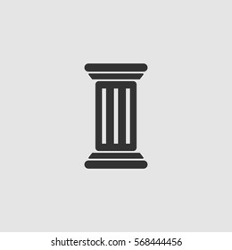 Antique Column icon flat. Black pictogram on grey background. Vector illustration symbol